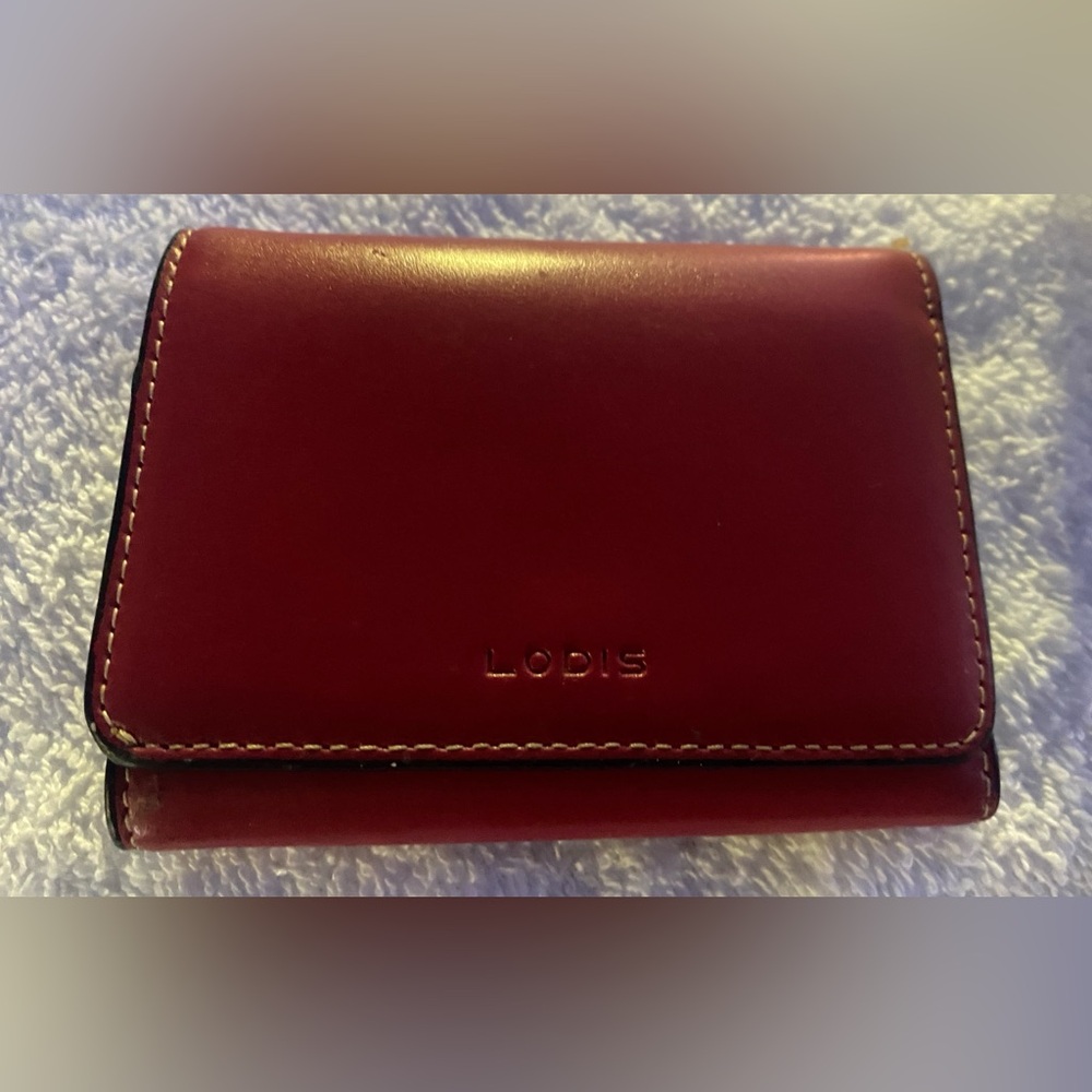Lodis Red Leather Tri Fold Wallet